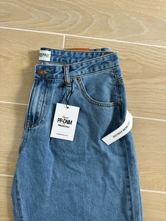 Princess Polly Mid-Rise Straight Leg Jeans — Blue Denim - Picture 2 of 5